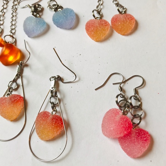 Blue Kawaii Candy Soft Gummy Heart Ombré Handmade Stainless Steel Earrings - Picture 10 of 15